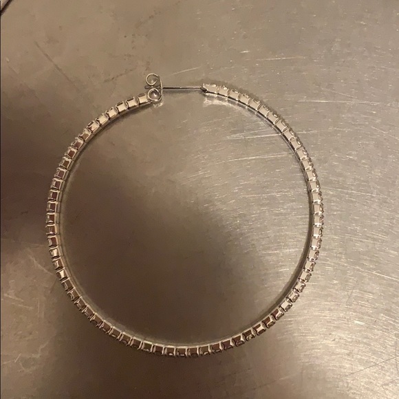 Silver Rhinestone Hoop Earrings - Picture 3 of 4